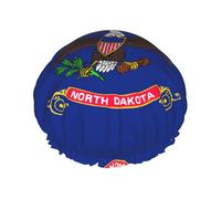 North Dakota State Flag Shower Caps For Women, Elastic And Reusable Bath Caps, Double Waterproof Layers Shower Cap, Bathing Shower Caps