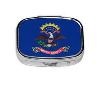 North Dakota State Flag Square Pill Box with Full Print Design - Portable Metal Travel Case for Vitamins & Medication, 2.2x1.6x0.7 Inch.