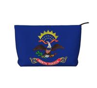 North Dakota State Flag Women's corduroy cosmetic bag, portable zipper hand-held wallet, suitable for travel and daily storage of cosmetics,