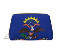 North Dakota State Flag Zipper Closure Leather Portable Waterproof Cosmetic Bag for Home Travel to Organize Toiletries Sundries