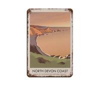 North Devon Coast AONB Travel Poster Retro Poster Metal Tin Sign Chic Art Retro Iron Painting Bar People Cave Cafe Family Garage Poster Wall Decoration 8x12inch(20x30cm)