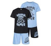 North East Boys 2 Pack Short Pyjamas Gamer Themed Nightwear Gaming PJ Sets 9 to 16 Years (Blu/Blk 11-12)
