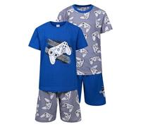 North East Boys Gamer Pyjamas 2 Pack Short PJ Set Controller Tread Cotton 9 to 16 Years New (Royal Grey 15-16y)
