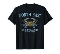 North East Maryland Crab Town Since 1669 Cyan Letters T-Shirt