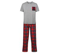 North East Mens Pyjamas Brushed Flannel Bottom Short Sleeve Top M to 2XL Pj Sets Night Wear (Grey & Multi Red Check XL)