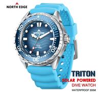 NORTH EDGE 2025 New TRITON Solar Powered Dive Watch Men Luxury Quartz Watches For Men 316L Stainless Steel Case Waterproof 300M Blue-Steel