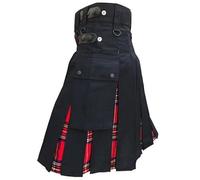 NORTH EDGE Men Hybrid Utility Kilts Traditional Highland Scottish Modern Hybrid Kilts - Men Scottish Black Cotton Kilt Adjustable Straps Skirts (Royal Stewart, 34W)
