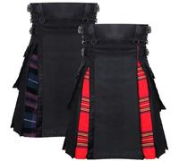 NORTH EDGE Men Hybrid Utility Kilts Traditional Highland Scottish Modern Hybrid Kilts - Men Scottish Black Cotton Kilt Adjustable Straps Skirts (Royal Stewart, 30W)