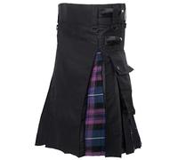 NORTH EDGE Men's Hybrid Scottish Utility Cotton Kilt, Two Cargo Pockets with Adjustable Leather Straps