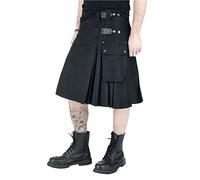 NORTH EDGE Men's Scottish Black Utility Cotton Kilt, Two Cargo Pockets with Adjustable Leather Straps (32, Black)