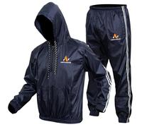 NORTH EDGE Sauna Sweat Suit Heavy Duty Suit for Workout Exercise Running Fitness Jogging Sauna Suit MMA Training Weight Loss Anti Rip (Zipper Hooded Blue, L)