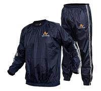 NORTH EDGE Sauna Sweat Suit Heavy Duty Suit for Workout Exercise Running Fitness Jogging Sauna Suit MMA Training Weight Loss Anti Rip (Round Neck Navy Blue, XL)