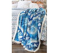North End Decor Large Extra Plush Sherpa 68x54, Chakra Blossom Throw Blankets, 54"x68", Blue