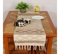 North Field Handwoven Soft Cotton Table Runner for 4-6 Seater - Traditional Indian Design - Eco-Friendly Dining Décor - 100% Cotton | 14X54 Inch | 0.5 Kg | Light Brown/White