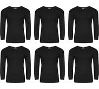 NORTH-GATE 6 x Mens Thermal Long Johns Top Bottom Underwear Trousers T Shirt Set | Warm Base-Layer; Midweight Soft Fleece Jumper Vest and Leggings Pants (XXL, Long-Sleeved Shirts, Black)
