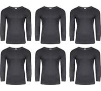 NORTH-GATE 6 x Mens Thermal Long Johns Top Bottom Underwear Trousers T Shirt Set | Warm Base-Layer; Midweight Soft Fleece Jumper Vest and Leggings Pants (XXL, Long-Sleeved Shirts, Grey)