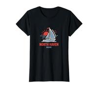 North Haven Maine Sailboat Sunset Design Value Graphic T-Shirt, Women, Black, S
