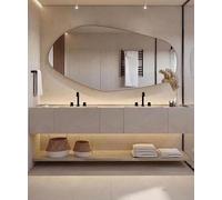 NORTH KAISER Asymmetrical Mirror | Irregular Wood Framed Wall Mirror | Modern Touch for Bathroom, Living Room, Office and Mid Century Decor (Gold, 110 x 55 Cm)