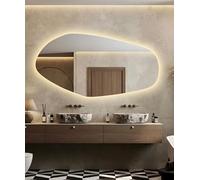 NORTH KAISER LED Wall Mirror | Asymmetrical Light Up Mirror | Frameless Irregular Vanity Mirror with Light for Bathroom Bedroom Living Room (Warm Light, 110 x 55 cm)