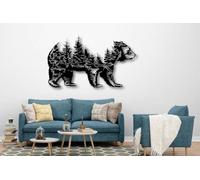 NORTH KAISER Metal Wall Art - Bear & Forest Metal Wall Decor - Black Wall Hanging For Living Room Office Kitchen Bedroom Outdoor Indoor (60 x 32.55 cm)