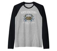 North Kingstown RI Crab Town Since 1674 White Letters Raglan Baseball Tee