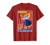 North Korea Propaganda Poster, Funny Cult Costume T-Shirt, Men, Cranberry Red, Medium
