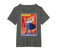 North Korea Propaganda Poster, Funny Cult Costume T-Shirt, Women's Plus, Asphalt Grey, 1X
