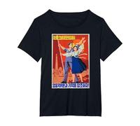 North Korea Propaganda Poster, Funny Cult Costume T-Shirt, Women's Plus, Black, 2X