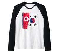 North Korea South Korea Half Flag North Korean South Korean Raglan Baseball Tee