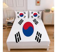 North Korean Flag Print Bedding Fitted Sheet Double, Simple Tai Chi Fitted Sheets Deep Pocket 12 In, Easy Care Soft Brushed, Shrinkage Fade Resistant, Blue And Red Bottom Sheet