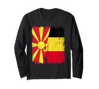 North Macedonia Belgium Half Flag Macedonian Belgian Jersey Long Sleeve T-Shirt