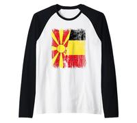 North Macedonia Belgium Half Flag Macedonian Belgian Jersey Raglan Baseball Tee