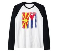 North Macedonia Cuba Half Flag Macedonian Cuban Heritage Raglan Baseball Tee
