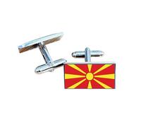 North Macedonia Flag Cufflinks - Macedonian National Emblem Gift for Men | Red Flag with Yellow Sunburst Design | Groomsmen Wedding Gift | Gift Box Included | Proud North Macedonia Heritage Keepsake