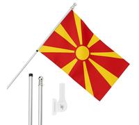 North Macedonia Flag, Flagpole and Wall Mount - 5ft x 3ft North Macedonian Flag with Grommets, Extendable Pole and Mount - Sports Supporter National Pride Indoor Outdoor Decoration