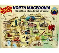North Macedonia Graphic Map and Attractions Souvenir Fridge Magnet 2.5" X 3.5"