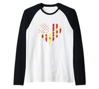 North Macedonia Heart USA America Macedonian Flag Raglan Baseball Tee