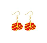 North Macedonia Map Flag Earrings Stainless Steel Dangle Drop Earrings Macedonian Sun Jewellery Gift For Women Men (Gold Colour)