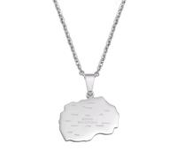 North Macedonia Map With Cities Name Pendant Necklaces Stainless Steel Macedonians Jewelry For Women Men(Silver Color,45cm)