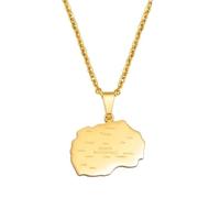 North Macedonia Map With Cities Name Pendant Necklaces Stainless Steel Macedonians Jewelry For Women Men(Gold Color,60cm)
