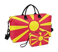 North Macedonia National Flag Duffle Travel Bag & Cosmetic Pouches Set of 2, Fashion Luggage Duffle Carry on Weekender Bags