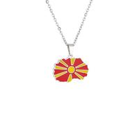 North Macedonia Necklace Macedonian Map & Flag Pendant Stainless Steel Jewellery Ethnic Patriotic Gift for Women & Men (Silver Colur,60cm Chain)