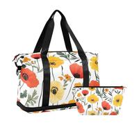 North Macedonia Poppy Beauty Flower Carry on Weekender Overnight Bag with Wet Pocket Adjustable Strap Travel Tote Gym Bag for Hiking Multifunctional for Men Women