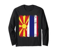 North Macedonia Thailand Half Flag Macedonian Thai Roots Long Sleeve T-Shirt