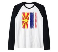 North Macedonia Thailand Half Flag Macedonian Thai Roots Raglan Baseball Tee