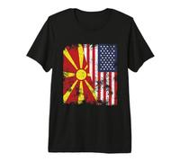 North Macedonia USA Flag Distressed - Half American Premium T-Shirt