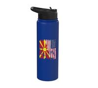North Macedonia USA Flag Distressed - Half American Stainless Steel Insulated Water Bottle