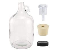North Mountain Supply 1 Gallon Glass Fermenting Jug with Handle, 6.5 Rubber Stopper, 2-Piece Airlock, Black Plastic Lid - Set of 1