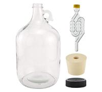 North Mountain Supply 1 Gallon Glass Fermenting Jug with Handle, 6.5 Rubber Stopper, Twin Bubble Airlock, Black Plastic Lid (Set of 1)