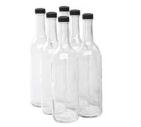 North Mountain Supply 750ml Clear Glass Bordeaux Wine Bottle Flat-Bottomed Screw-Top Finish - with 28mm Black Plastic Lids - Case of 6